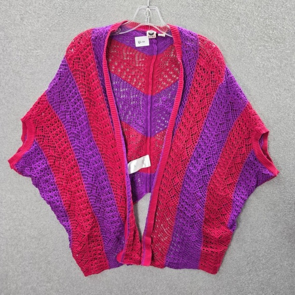Roxy Women Sweater‎ Medium Pink Pointelle Knit Cardigan Boho Oversized Cotton